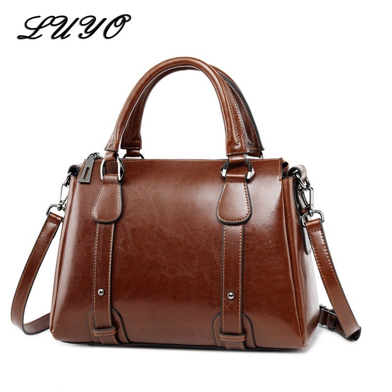Ladies Leather Oil Wax Shoulder Bag Briefcase Handbags Large Capacity Tote Z 