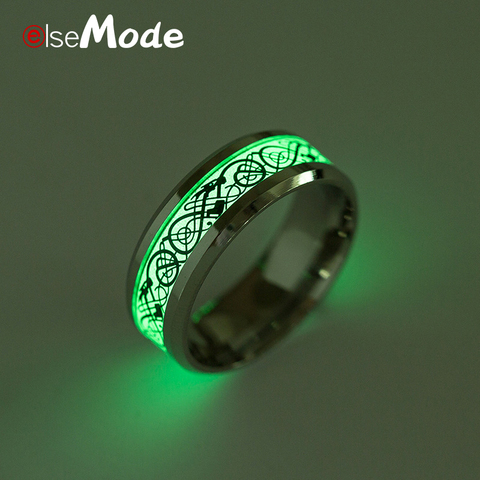 ELSEMODE 6 Kinds Black Dragon Retro Punk Titanium Steel Luminous Ring For Men Women Wedding Bands Trendy Rings Jewelry ► Photo 1/6