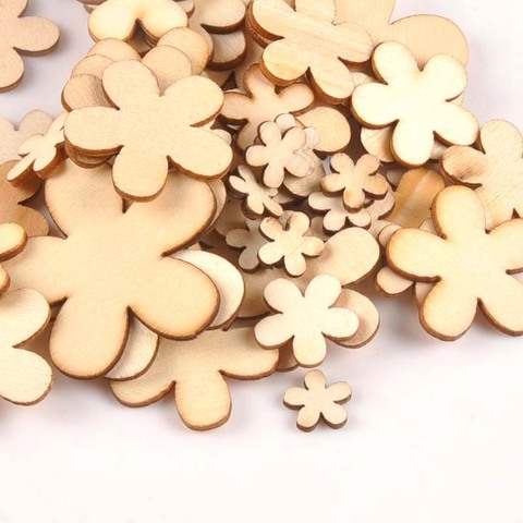 100pcs Natural Flower Wood DIY Crafts For Handmade Sewing Scrapbooking Home Decoration Wooden Ornament 15/20/25/35mm M0699 ► Photo 1/4