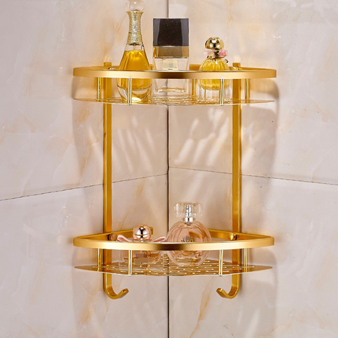 Bathroom Gold Shelf Shower Caddy Space Aluminum Wall Mounted Corner Basket Shampoo Storage etagere salle de bain murale repisa ► Photo 1/6