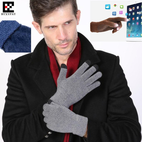 Top Lovers Winter Sporting Warm 3-Finger Touch Screen Gloves for iphone/ipad All Smartphone,Woolen Knitted Gloves,Brushed Neri ► Photo 1/6