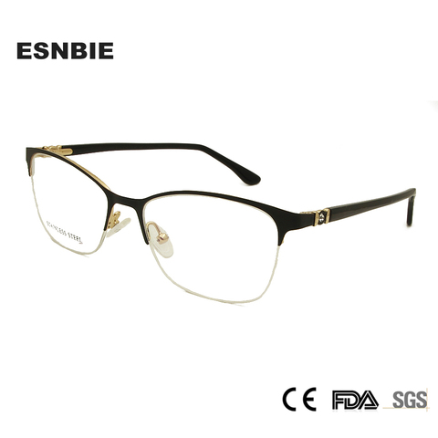 ESNBIE Luxury Women'S Eyewear Frames Metal Optical Glasses Frame Diamond Half Rim Eyeglass Frames Woman Monturas De Lentes Muje ► Photo 1/1