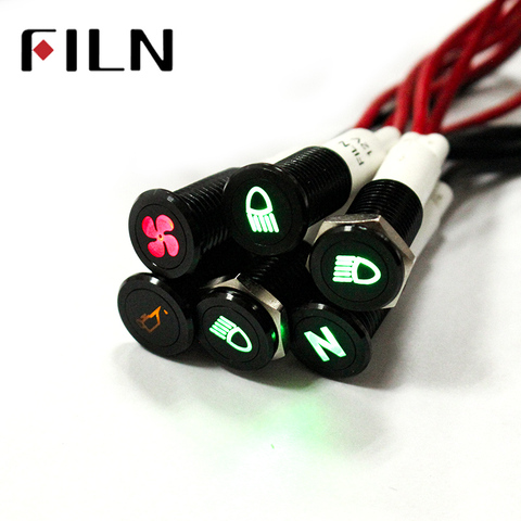 FILN 10mm panel black shell with symbol car applicance 12v led indicator light with 20cm cable ► Photo 1/6