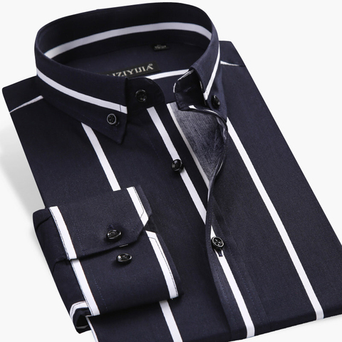 Men's Contrast Black/white Wide Striped Dress Shirts Comfortable Cotton Smart Casual Slim Fit Long Sleeve Button Down Shirt ► Photo 1/6