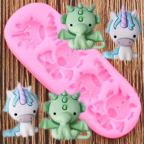 Unicorn And Dragon Silicone Mold Cupcake Topper DIY Baby Birthday Party Cake Decorating Tools Fondant Chocolate Candy Molds ► Photo 1/6