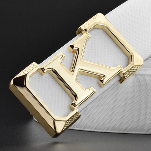 K letter Casual belt for men White fashion designer belts boy leisure Cowskin Waist Strap genuine leather metal buckle Waistband ► Photo 1/6