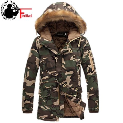 Mens Long Winter Camouflage Jacket Fur Hooded Down 2022 Outwear Thick Military Style Parkas Male Big Coats Army Green Camo 3XL ► Photo 1/6