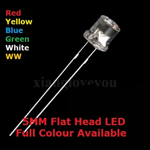 100PCS 5MM DIP Transparent Cover Flat Head LED Blue Warm White high bright F5 Red Yellow Green quality bead light emitting diode ► Photo 1/2