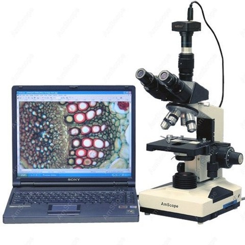 Lab Clinic Vet Microscope--AmScope Supplies 40X-1600X Lab Clinic Vet Trinocular Microscope with 3MP Camera ► Photo 1/6