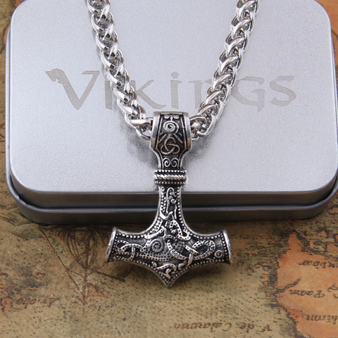 dropshipping 1pcs thor's hammer mjolnir pendant necklace viking scandinavian norse viking necklace with stainless steel chain ► Photo 1/6
