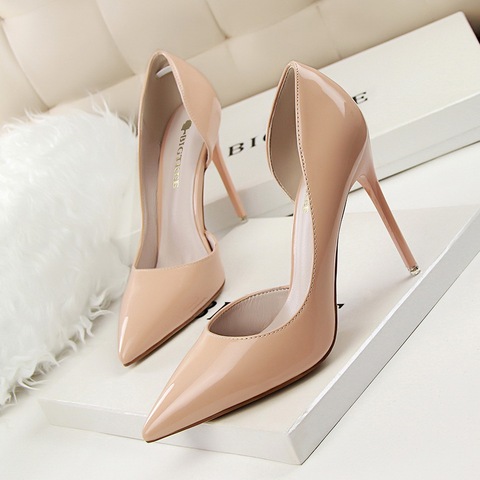 New 2022 Women pumps Elegant pointed toe patent leather office lady Shoes Spring Summer High heels Wedding Bridal Shoes ► Photo 1/6