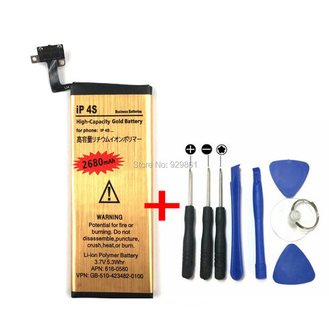 New 2680mAh High Capacity Gold Li-ion Polymer Internal Battery + Screwdriver Tools Replacement For iPhone 4S Moible Phone ► Photo 1/5