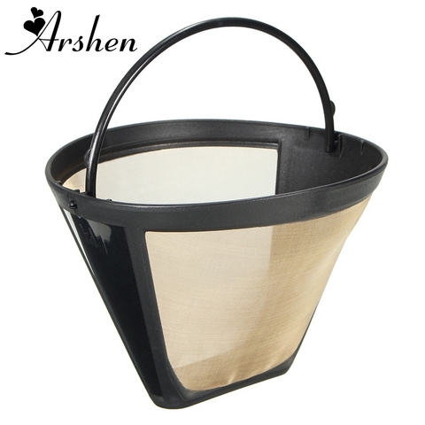 Arshen Reusable 10-12 Cup Coffee Filter Permanent Cone-Style Coffee Maker Machine Filter Gold Mesh With Handle Cafe Coffees Tool ► Photo 1/6