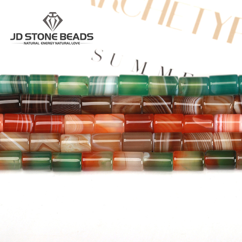 Natural Gemstone Size 8-12mm Amber Stripe agates Tube Beads 15