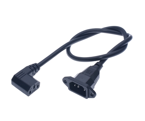 IEC320 C14 to C13 Extension cord,C14 with screw holes and C13 Right Angled Short,60cm lenght,H05VV-F 3G 0.75MM ► Photo 1/5