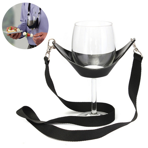 1pc Portable Black Wine Glass Holder Strap Wine Sling  Lanyard Glass Holder Support Neck Strap For Birthday Party Bar Tools ► Photo 1/6