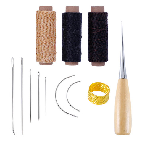 Leather Waxed Thread Stitching Needles Awl Hand Tools Kit for DIY