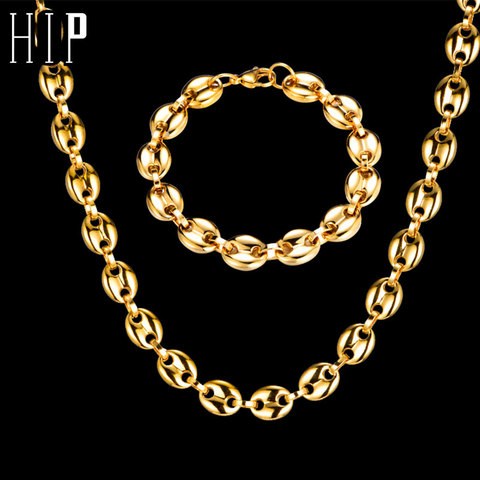 HIP Hop Width 11MM 1Set Coffee Beans Chain Necklace Stainless Steel Gold Silver Link Chain Necklaces 316L Stainless For Men Jewe ► Photo 1/6