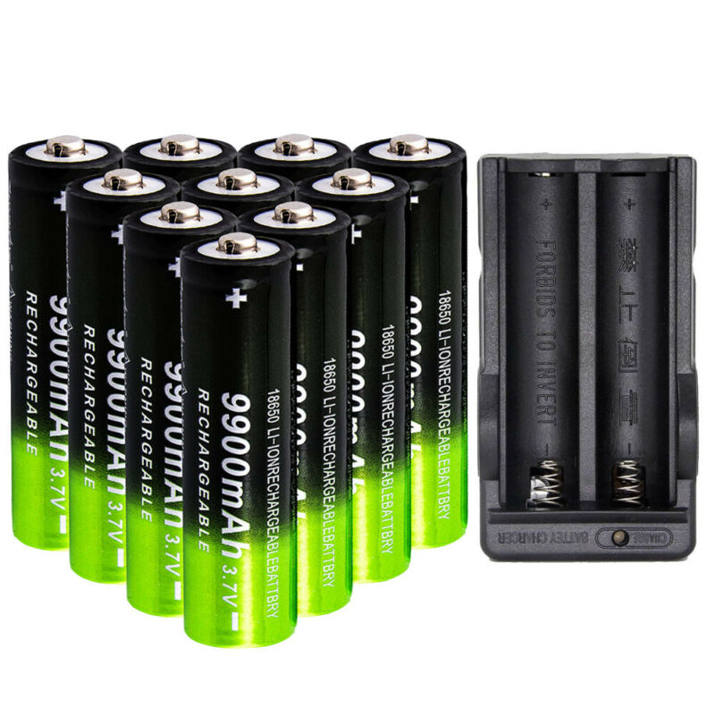 2 Pcs Charger 8 PCS 18650 3.7V Battery Li-ion 9900mAh Rechargeable Battery Flashlight Headlamp Batteries 
