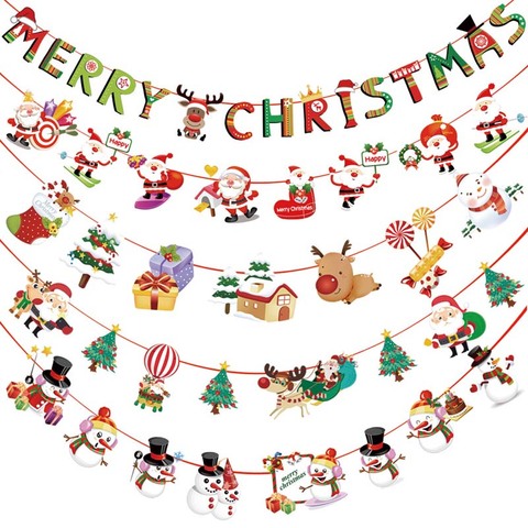 3m Christmas Banners Paper Hanging Flags Santa Claus Snowman Deer Xmas Tree Bunting Garland Merry Christmas Decorations for Home ► Photo 1/6