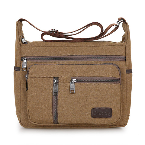 Men Canvas Shoulder Bag Multifunction Casual Travel Crossbody Bags Vintage Solid Zipper Men Messenger Top-handle Handbags ► Photo 1/6
