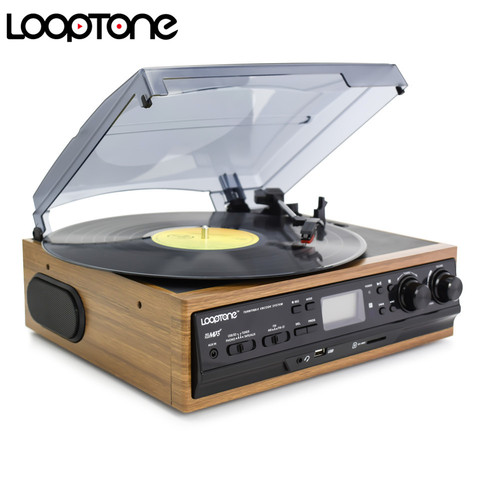 LoopTone 3-speed Bluetooth Turntable Vinyl Record Player Built-in Speakers Gramophone AM/FM Radio Cassette LP USB/SD Recorder ► Photo 1/6