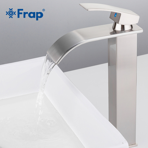 Frap Hot Sale Nickel Brushed Bathroom Faucet Brass Single Handle Hot & Cold Bathroom High Sink Waterfall Faucet Basin Tap Y10140 ► Photo 1/6
