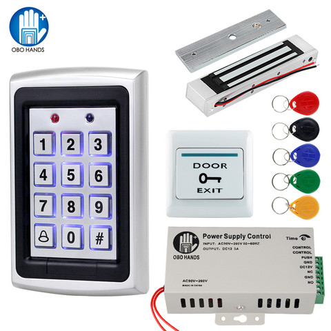 OBO Hands Access Control System Kit 125KHz RFID Keypad Rainproof Cover with Electric Door Locks 180KG Magnetic Strike Lock DC12V ► Photo 1/6