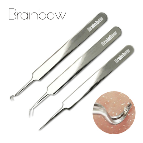 Brainbow 3pc/Pack Blackhead Tweezers Blackhead&Blemish Removers Point Bend Gib Head Comedone Acne Extractor Face Skin Care Tools ► Photo 1/6