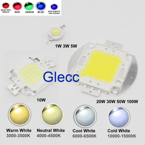 High Power LED Chip 1W 3W 5W 10W 20W 30W 50W 100W COB SMD LED Bead White RGB Grow Full Spectrum 1 3 5 10 20 30 50 100 W Watt ► Photo 1/1