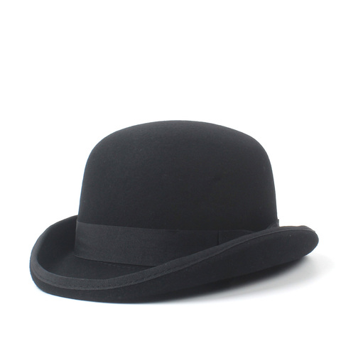 4Size 100% Wool Women's Men's Black Bowler Hat Gentleman CrushableTraditional Billycock Groom Hats ► Photo 1/6