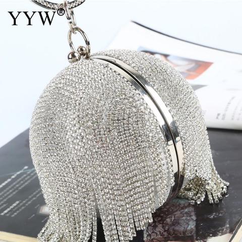 Sliver Diamonds Rhinestone Round Ball Evening Bags For Women 2022 Fashion Mini Tassels Clutch Bag Ladies Ring Handbag Clutches ► Photo 1/6
