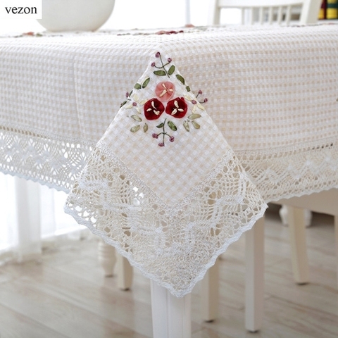 vezon New Hot Sale Elegant Handmade Crochet Tablecloth Cover Ribbon Embroidery Crocheted Table Cloth Linen Overlay ► Photo 1/6