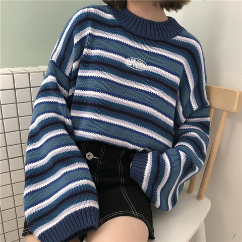 Female Korean Harajuku Clothing For Women Loose Wild Striped Student Sweater Women's Sweaters Kawaii Ulzzang Pullover Jumper ► Photo 1/5
