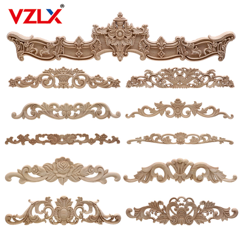 VZLX Floral Wood Carved Corner Applique Vintage Wooden Carving Decal For Furniture Cabinet Door Frame Wall Home Decor Crafts ► Photo 1/6