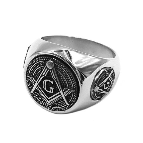 Classic Masonic Ring Stainless Steel Freemasonry Compass Masonic Motor Biker Ring Mens Women Ring Wholesale 831B ► Photo 1/4