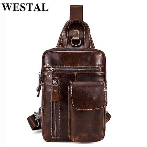 WESTAL genuine leather men's sling chest bag messenger bag men's shoulder bags travel daypack summer designer crossbody bags ► Photo 1/6