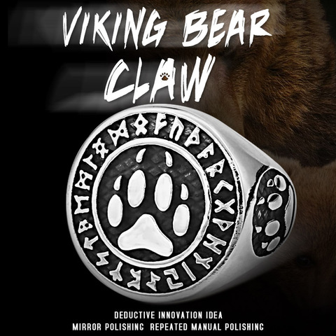 Beier 316L Stainless steel nose viking men ring Bear Paw runes word Odin 's Symbol Amulet Myth scandinavian jewelry LR618 ► Photo 1/6