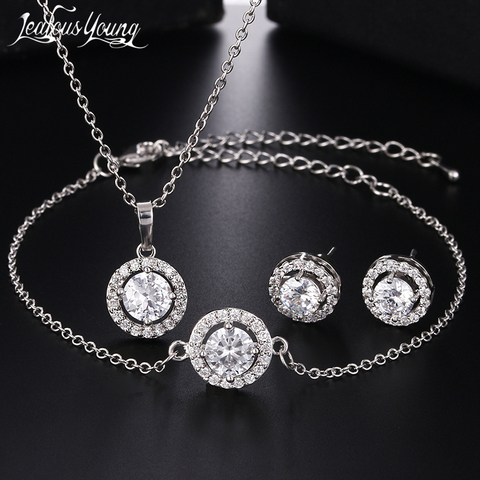2022 Classic Round Zirconia Earings Bracelet and Necklace Jewelry Sets For Women Silver Color Nigerian Wedding Jewelry Set AS158 ► Photo 1/6