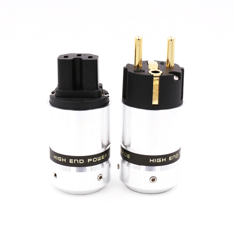 One pair New OEM High End 24K Gold Plated IEC Connector  EUR Schuko EU Power Plug  for Hifi power  Plug extension adapter ► Photo 1/5