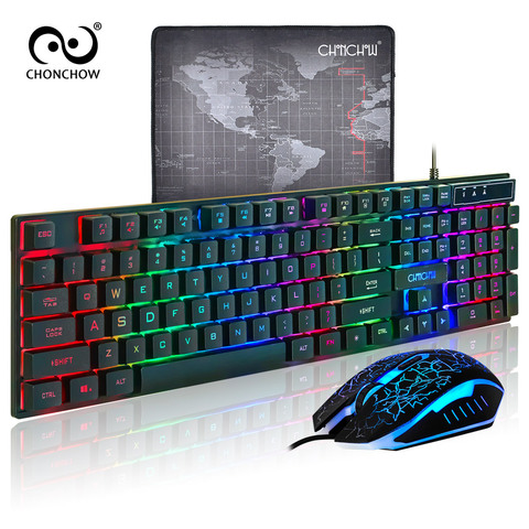 Backlight Gaming Keyboard Mouse Combo 26 Anti-ghosting USB Wired Rainbow English Game Keyboard 3200 DPI Optical for PC Gamer ► Photo 1/6