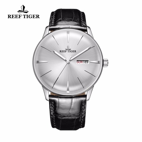 Reef Tiger/RT Classic Casual Watches Convex Lens Genuine Leather Strap Steel Automatic Watches with Date Day RGA8238 ► Photo 1/6