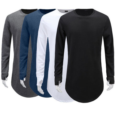 Mens Thumb Hole Cuffs Long Sleeve T-Shirt Basic Hipster Top Tee Male Hip Hop Clothes Homme Round Collar Solid Streetwear New ► Photo 1/6