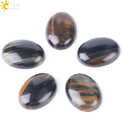CSJA 1PC Natural Blue Tiger Eye Loose Gem Stone Cabochon Bead Oval for Ring Bracelet Necklace Fittings Men Jewelry Findings F513 ► Photo 1/6