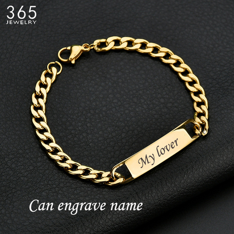 Fashion Customized Words Bar Chain Bracelet For Men Stainless Steel Adjustable Engraving Name Bangle Party Jewelry ► Photo 1/6