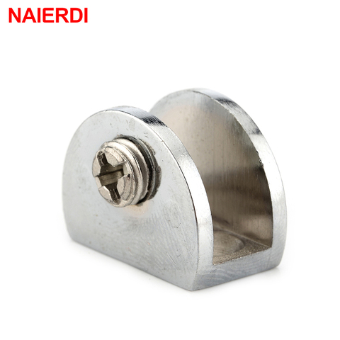 4PCS NAIERDI Half Round Glass Clamps Plane Zinc Alloy Shelves Support Two Hole Corner Bracket Clips For 8mm Furniture Hardware ► Photo 1/6