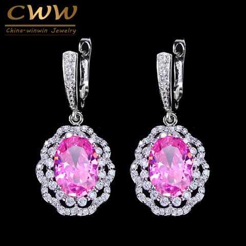 CWWZircons Luxury Women Jewelry Flower Shape Sparkling Large Oval CZ Stone Drop Earrings With Micro Pave Cubic Zirconia CZ254 ► Photo 1/6