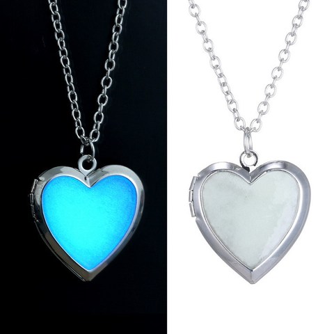 Glow in the Dark Necklace for women Photo Locket vintage Fluorescence heart Necklace Pendant Jewelry floating Charm Gifts ► Photo 1/6