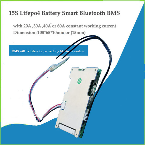 15S Smart Lifepo4 Battery Bluetooth BMS for 48V or 54V Battery Pack with 20A 30A 40A or 60A constant current with APP software ► Photo 1/4