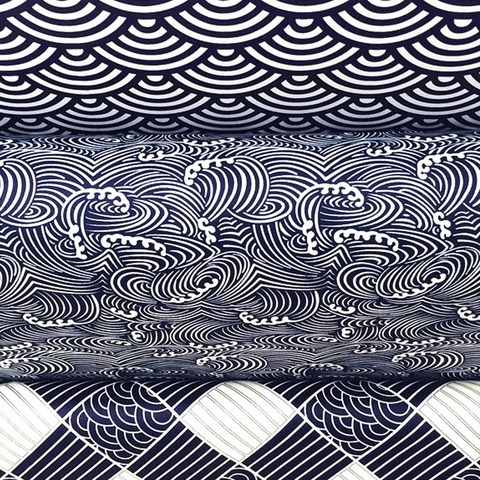 Japanese Style Dark Navy Blue Wave Check100% Cotton Twill Fabric For DIY Handwork Crafts Clothes Quilting Tela Decoration Cloth ► Photo 1/6